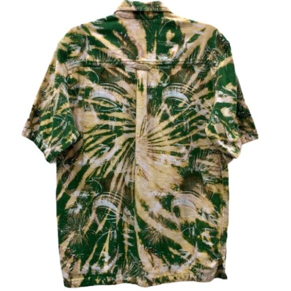 Flyshacker Sailfish Green Tan Acid Tie Dye Short Sleeve Button Shirt Mens Large - Picture 5 of 10